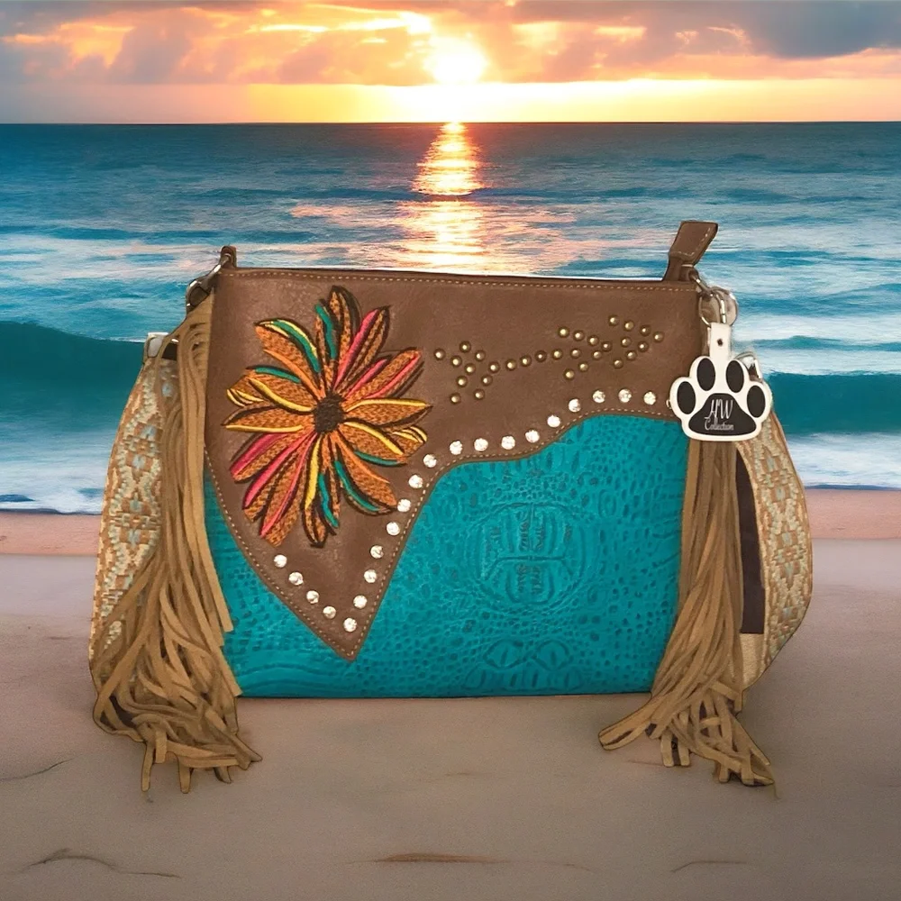 Western Fringe Crossbody Purse Flower Vegan Boho Bags Women Cowgirl Handbags - Picture 13 of 13